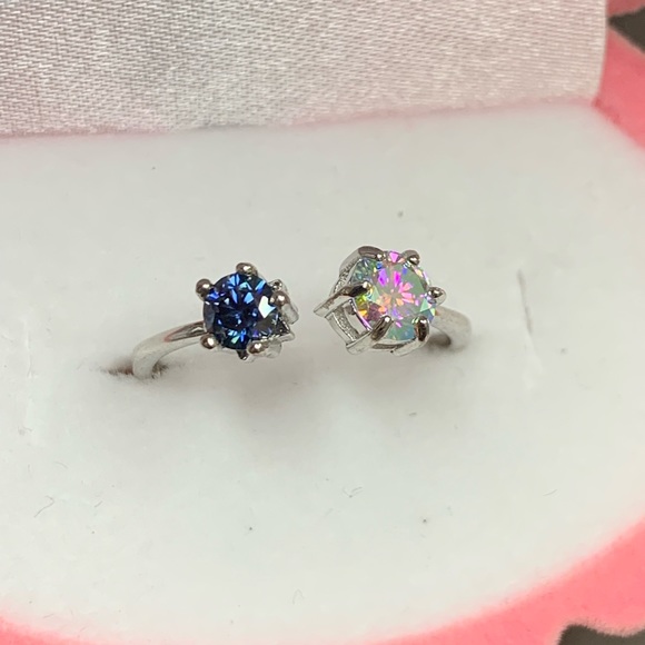 Certified, Royal Blue & Mercury Mist Mystic Moissanite Ring - Picture 15 of 16